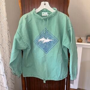 Vintage National Wildlife Sweatshirt adult S/M Drawstring Mock Neck Dolphin